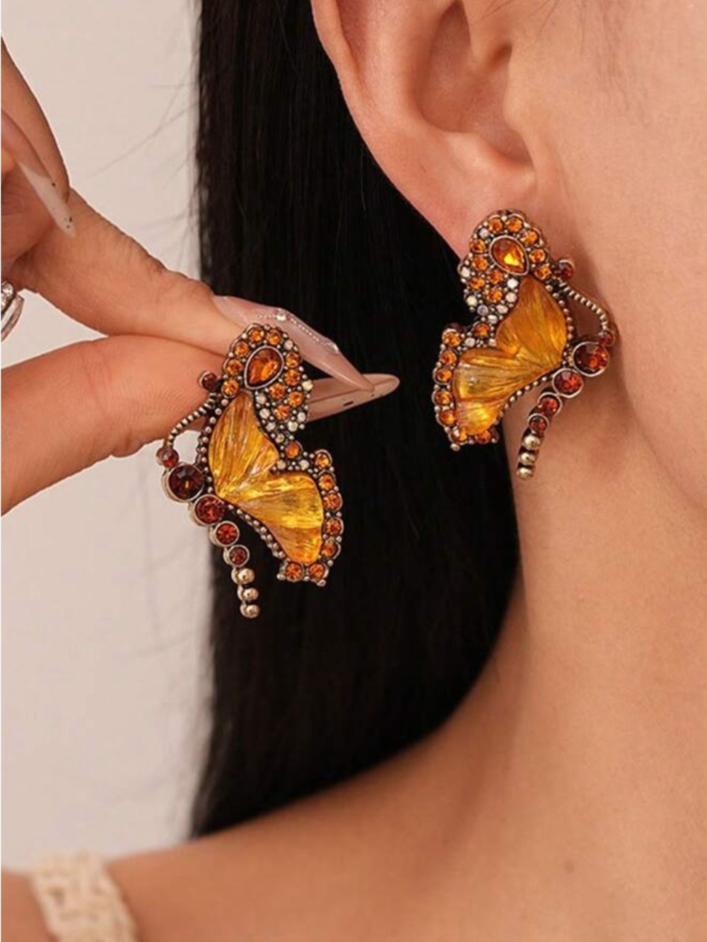 Golden Amber Butterfly stud Earrings‎